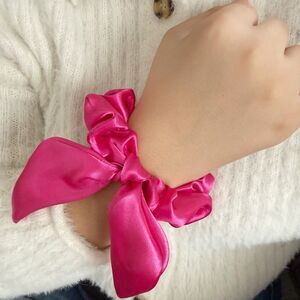 Luxury Hot Pink Satin Bow Scrunchie Handmade – Statement Hair Accessory